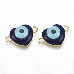 Alloy Links connectors, with Enamel, Heart with Evil Eye, Light Gold, Midnight Blue, 13.5x20.5x4.5mm, Hole: 1.8mm(ENAM-S016-27A)
