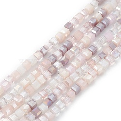 Gradient Color Electroplate Glass Bead Strands, AB Color Plated, Faceted, Cube, Misty Rose, 4x4x4mm, Hole: 1.2mm, about 94~97pcs/strand, 14.84~15.28 inch(37.7~38.8cm)(GLAA-E042-05E)