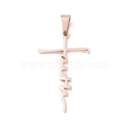 304 Stainless Steel Pendants, Word Faith, Rose Gold, 42.5x25x1.5mm, Hole: 8.5x4mm(STAS-D179-13RG)