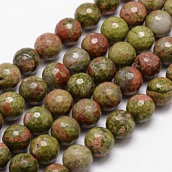 Natural Unakite Beads Strands, Faceted, Round, 6mm, Hole: 1mm, about 61pcs/strand, 14.9 inch~15.1 inch(G-G736-26-6mm)