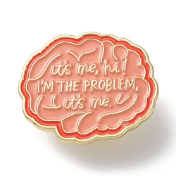 Brain with Word It's Me Hi I'm The Problem Enamel Pins, Golden Zinc Alloy Brooch for Women, Light Salmon, 25x30x2mm(JEWB-D022-03C-G)