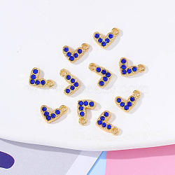 Alloy Pendants, with Rhinestone, Heart Charm, Golden, Sapphire, 7x10x2mm, Hole: 1.5mm(ALRI-TAC005-02A)