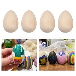 Unfinished Chinese Cherry Wooden Simulated Egg Display Decorations, for Easter Egg Painting Craft, Floral White, 55.5x34mm(WOOD-B004-01B)