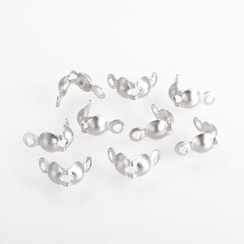 304 Stainless Steel Bead Tips, Calotte Ends, Clamshell Knot Cover, Stainless Steel Color, 8x4mm, Hole: 1mm