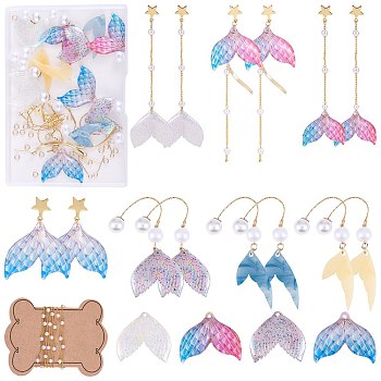 DIY Mermaid Tail Shape Earring Making Kit, Including Acrylic Pendants, Brass Chains, Plastic Pearl Beads & Ear Nuts, Stainless Steel Earring Hooks & Pendants & Stud Earrings, Mixed Color