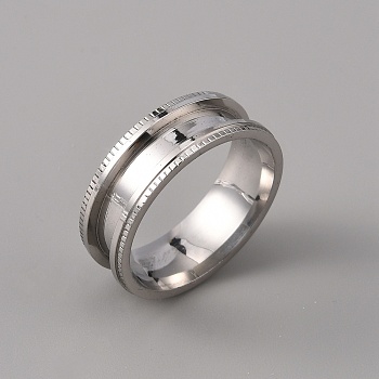 201 Stainless Steel Grooved Finger Ring Settings, Ring Core Blank, for Inlay Ring Jewelry Making, Stainless Steel Color, Inner Diameter: 21mm