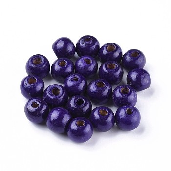 Dyed Natural Wood Beads, Round, Lead Free, Indigo, 12x11mm, Hole: 4mm, about 1800pcs/1000g