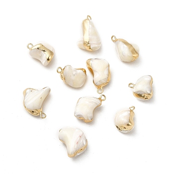 Natural Trochus Shell Pendants, Nuggets Charms, with Light Gold Tone Brass Findings, WhiteSmoke, 13~21x10~13.5x9~13mm, Hole: 1.8mm