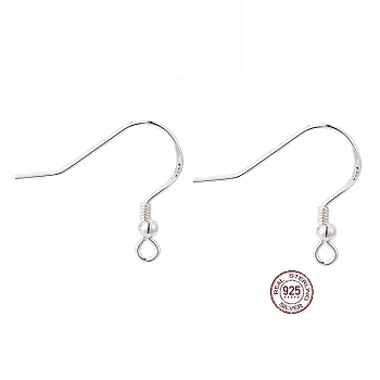 925 Sterling Silver Earring Hooks, with 925 Stamp, Silver, 18x19x2mm, Hole: 2mm, Pin: 0.6mm