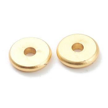 Brass Beads, Long-Lasting Plated, Flat Round/Disc, Heishi Beads, Matte Style, Real 18K Gold Plated, 7.5x1.5mm, Hole: 2mm