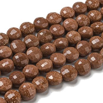 Synthetic Goldstone Beads Strands, Faceted, Flat Round, 5~6x4~4.5mm, Hole: 0.9mm, about 65pcs/strand, 15.12''~15.20''(38.4~38.6cm)