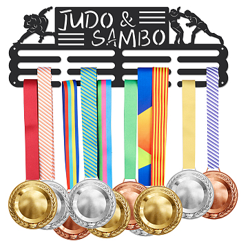 Judo & Sambo Martial Art Theme Iron Medal Hanger Holder Display Wall Rack, with Screws, Sports Themed Pattern, 150x400mm