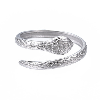 304 Stainless Steel Snake Wrap Open Cuff Ring for Women, Stainless Steel Color, US Size 6 3/4(17.1mm)