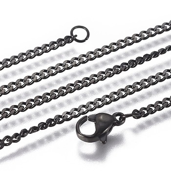 304 Stainless Steel Curb Chain Necklaces, with Lobster Claw Clasp, Electrophoresis Black, 21.65 inch(55cm)