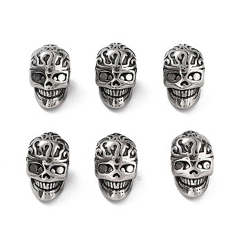 316 Surgical Stainless Steel Beads, Skull, Antique Silver, 11x7.5x9mm, Hole: 3mm