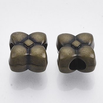 CCB Plastic European Beads, Large Hole Beads, Clover, Antique Bronze, 10x10x7.5mm, Hole: 4mm, about 990pcs/500g