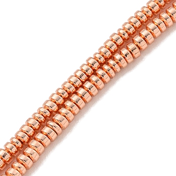 Electroplated Synthetic Non-Magnetic Hematite Beads Strands, Disc, Heishi Beads, Rose Gold Plated, 2.5x1mm, Hole: 0.6mm, about 337pcs/strand, 16.06''(40.8cm)
