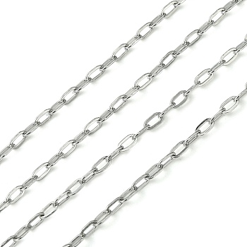 304 Stainless Steel Cable Chains, Soldered, Flat Oval, Stainless Steel Color, 5x4x0.5mm