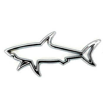 Zinc Alloy 3D Shark Car Sticker Decals, for Vehicle Decoration, Platinum, 38x78mm