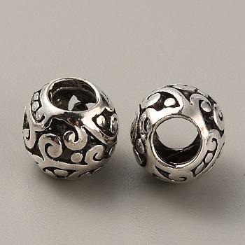 Tibetan Style Alloy European Beads, Large Hole Beads, Rondelle, Antique Silver, 10.5x9mm, Hole: 4mm