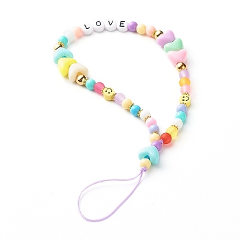 Acrylic Beads and Opaque Polystyrene Plastic Beads Mobile Straps, with Transparent Acrylic Ball Beads, Polymer Clay Beads, Plastic Beads, Tibetan Style Alloy Daisy Spacer Beads and Nylon Theead, Colorful, 19.5cm