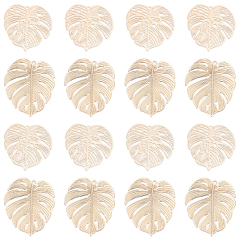 DICOSMETIC 40Pcs 2 Style Brass Pendants, Tropical Leaf Charms, Etched Metal Embellishments, Long-Lasting Plated, Monstera Leaf, Light Gold, 26~29.5x25~26x0.3mm, Hole: 1.2mm, 20psc/style