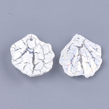 Acrylic Pendants, Crackle & AB Color, Petal, Creamy White, 19.5x17x5mm, Hole: 1.4mm