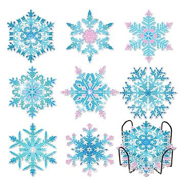 DIY Diamond Painting Christmas Snowflake Coaster Kits, Including Cup Mat Holder, Acrylic Board, Resin Rhinestones Bag, Diamond Sticky Pen, Tray Plate & Glue Clay, Deep Sky Blue, 110mm