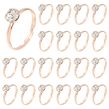 40Pcs Adjustable Alloy Rhinestone Finger Rings for Women, Rose Gold, 6.5mm, US Size 7 1/4(17.5mm)