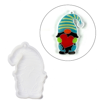 Valentine's Day Theme DIY Pendant Silhouette Statue Silicone Molds, Portrait Sculpture Resin Casting Molds, For UV Resin, Epoxy Resin Craft Making, Dwarfs with Heart, White, 76x50.5x6mm, Hole: 2.5mm, Inner Diameter: 67x32.5mm