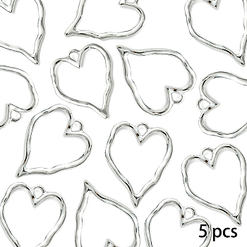 5Pcs Zinc Alloy Pendants, Heart Charms, Platinum, 36x28x1.8mm, Hole: 4.3x4mm