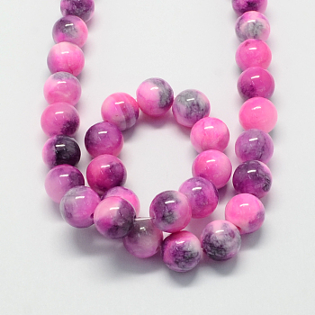 Natural Dyed White Jade Gemstone Bead Strands, Round, Deep Pink, 10mm, Hole: 1mm, about 40pcs/strand, 15.7 inch