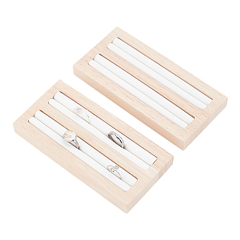 2-Slot Wooden Ring Display Stands, with White PU Leather, for Finger Ring Organizer, Rectangle, PapayaWhip, 15x7.3x1.65cm