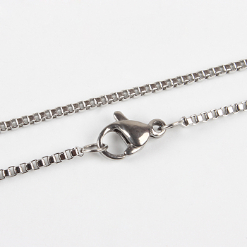 304 Stainless Steel Box Chain Necklace Making, with Lobster Claw Clasps, Stainless Steel Color, 17.7 inch(45cm)