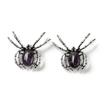 Dual-use Items Alloy Brooch, with Natural Amethyst and Rhinestone, Spider, 46x54x12mm, Hole: 4x3.5mm