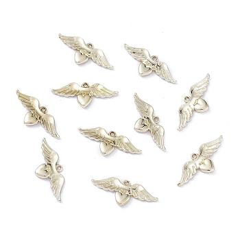 Nickel Free & Lead Free Golden Alloy Pendants, Long-Lasting Plated, Heart with Wing Charms, 14x34x3mm, Hole: 1mm
