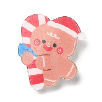 Christmas Theme Acrylic Brooch, with 201 Stainless Steel Pin, Gingerbread Man & Candy Cane, 33.5x30x6mm