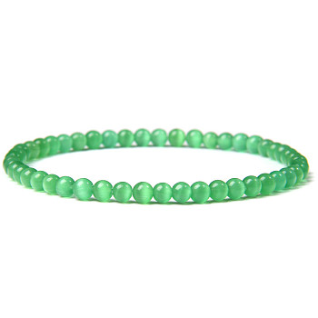 4mm Round Natural Green Onyx Agate Beads Bracelet for Men, European and American Retro Simple Versatile Stretch Bracelets, 7-1/2 inch(19cm)