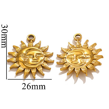 304 Stainless Steel Pendants, Golden, Sun, 30x26mm, Hole: 2mm
