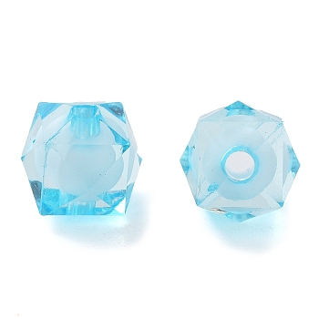 Transparent Acrylic Beads, Bead in Bead, Faceted Cube, Sky Blue, 10x9x9mm, Hole: 2mm, about 1050pcs/500g