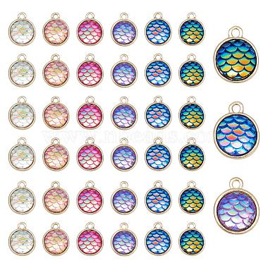 Light Gold Mixed Color Flat Round Alloy+Resin Charms