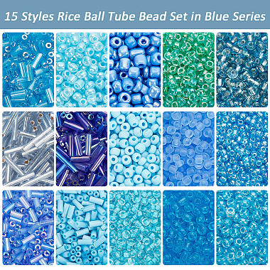 Elite 197G 15 Style Glass Round Seed & Bugle Beads(SEED-PH0001-84)-4