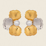 304 Stainless Steel Flower Stud Earrings, Left and Right, Golden, 50x33.2mm(YM9694)