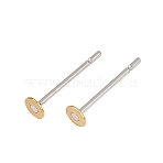 304 Stainless Steel Stud Earring Settings with Flat Round Brass Head, Raw(Unplated), Nickel Free, Tray: 3mm, 12x3mm, Pin: 0.8mm(X-STAS-R073-01)