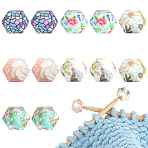 12Pcs 6 Colors Printed Silicone Focal Beads, Hexagon with Flower Pattern, Mixed Color, 14~14.5x14~14.5x14~14.5mm, Hole: 2.5mm, 2pcs/color(SIL-PA0001-64)