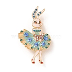 Ballerina Bunny  Enamel Pins, Alloy Rhinestone Lapel Pins for Backpack Clothes, Golden, Pale Turquoise, 54x29.5mm(JEWB-F045-04G-02)