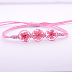 Transparent Glass Dried Flower Flat Round Beads Braided Bead Bracelets, Waxed Cord Braided Bracelets for Women, Hot Pink, 5.91~11.81 inch(15~30cm)(FS-WG4C602-04)