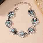 Bohemian Alloy with Synthetic Turquoise Oval Link Chain Anklets for Women, Antique Silver, 7-7/8 inch(200mm)(FS-WGE46A8-01)