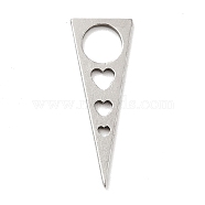 201 Stainless Steel Pendants, Triangle with Heart, Stainless Steel Color, 22x8x1mm, Hole: 5mm(STAS-A066-11P)