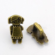 Tibetan Style Alloy Slide Charms, Girl, Nickel Free, Antique Bronze, 25x11x14mm, Hole: 7x10mm(PALLOY-J417-30AB-NF)